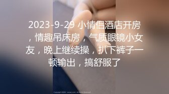 2023-9-29 小情侣酒店开房，情趣吊床房，气质眼镜小女友，晚上继续操，扒下裤子一顿输出，搞舒服了